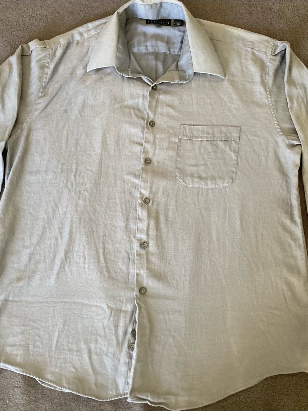 100% Cotton Perry Ellis Pale Gray Long-Sleeve Button-Down Shirt